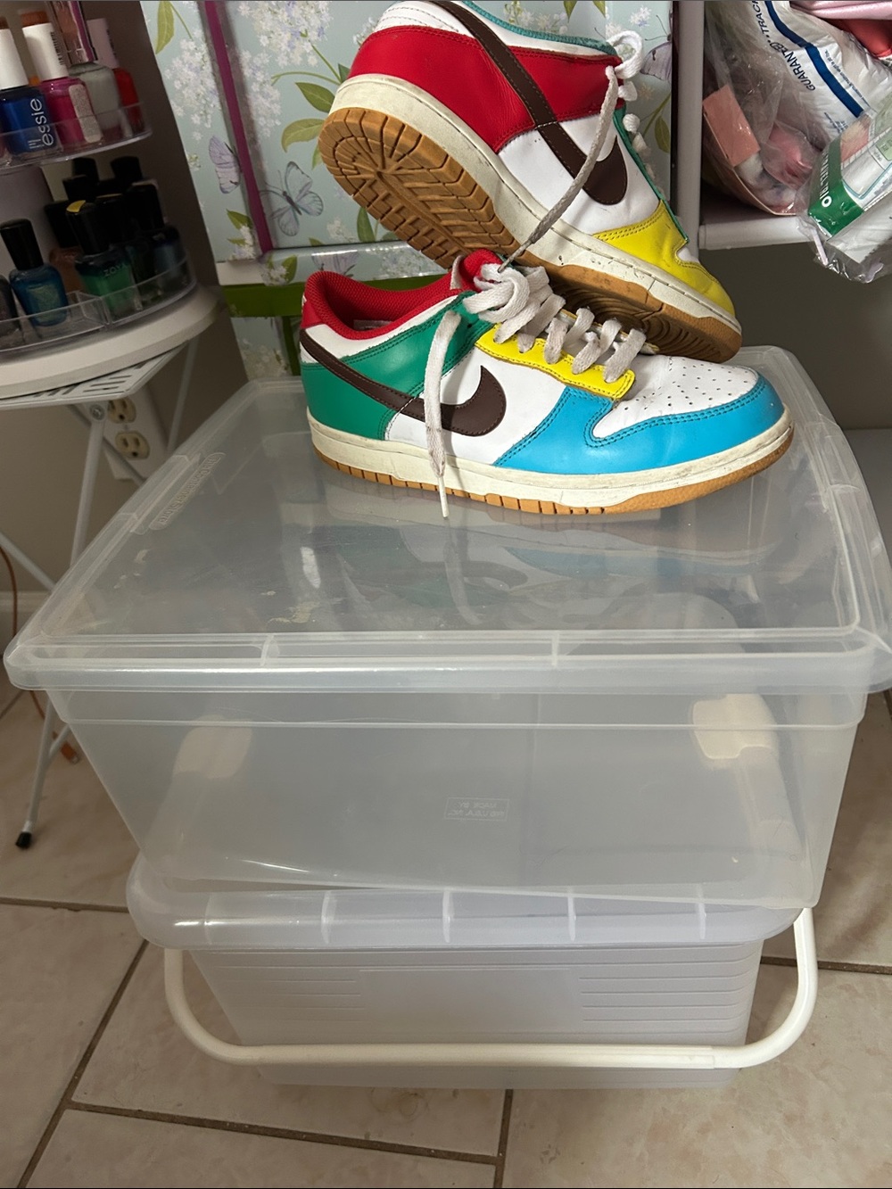 Nike Multicolor Low-Top Sneakers in Teal, Green, Red, Yellow, Brown, White